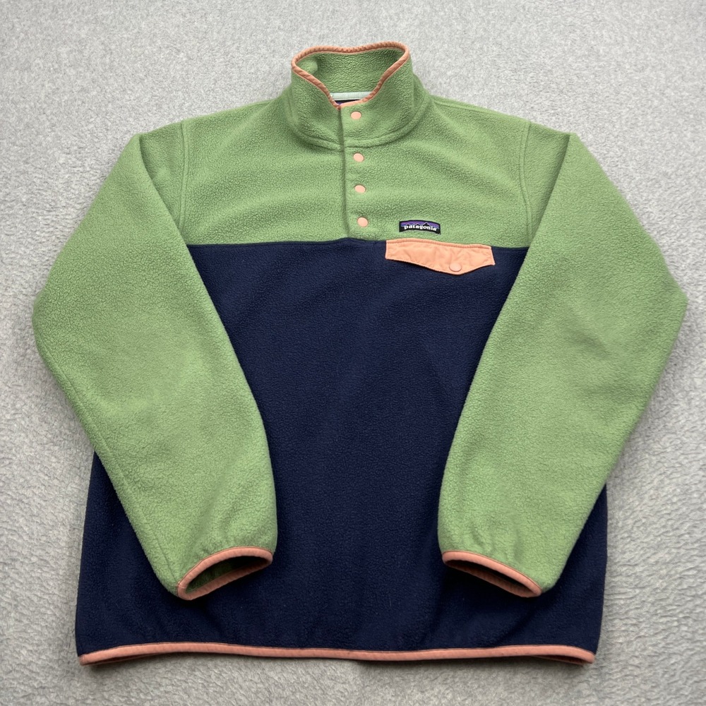 Patagonia Synchilla Snap-T Pullover Womens Medium New Navy Green Fleece 25455